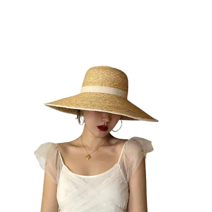 Chapeau de paille tissé à large bord - M (56 - 58cm) - | La boutique du chapeau