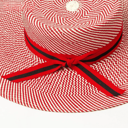 Chapeau de paille tissé à rayures rouges - Sans ruban - M (56 - 58cm) | La boutique du chapeau