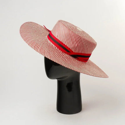 Chapeau de paille tissé à rayures rouges - Sans ruban - M (56 - 58cm) | La boutique du chapeau