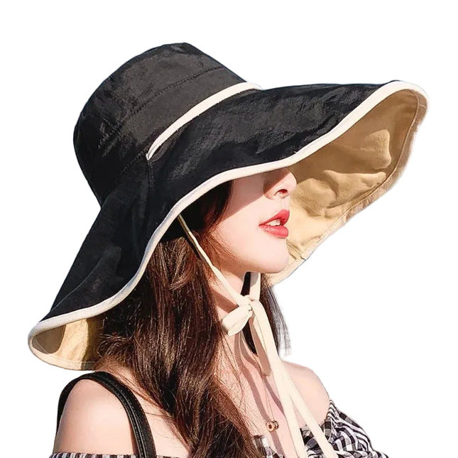 Chapeau de plage à grand bord - Noir - M (56 - 58cm) | La boutique du chapeau