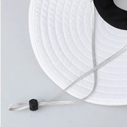 Chapeau de plage à large bord - Blanc/noir - Ajustable (du 54 au 59) | La boutique du chapeau