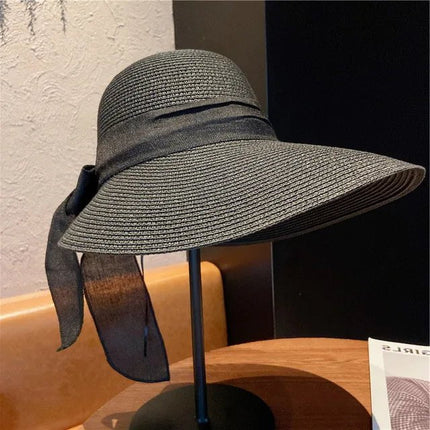 Chapeau de plage avec nœud papillon - Noir - L (58 - 59cm) | La boutique du chapeau