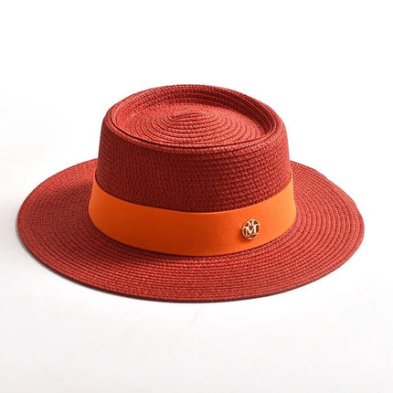 Chapeau de plage avec ruban - Rouge - M (56 - 58cm) | La boutique du chapeau