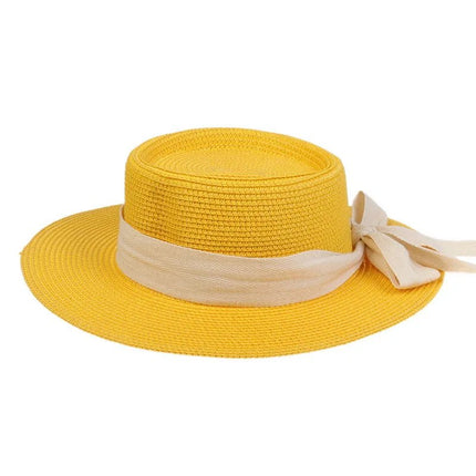 Chapeau de plage avec ruban - Jaune - M (56 - 58cm) | La boutique du chapeau