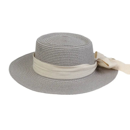 Chapeau de plage avec ruban - Gris clair - M (56 - 58cm) | La boutique du chapeau