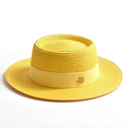 Chapeau de plage avec ruban - Jaune - M (56 - 58cm) | La boutique du chapeau