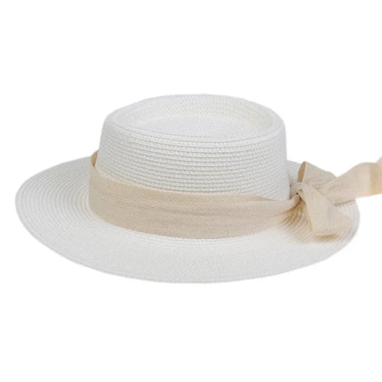 Chapeau de plage avec ruban - Blanc - M (56 - 58cm) | La boutique du chapeau