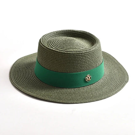 Chapeau de plage avec ruban - Vert militaire - M (56 - 58cm) | La boutique du chapeau