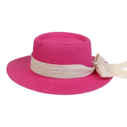 Chapeau de plage avec ruban - Rose/rouge - M (56 - 58cm) | La boutique du chapeau