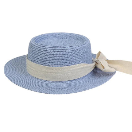 Chapeau de plage avec ruban - Bleu ciel - M (56 - 58cm) | La boutique du chapeau