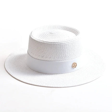 Chapeau de plage avec ruban - Blanc - M (56 - 58cm) | La boutique du chapeau
