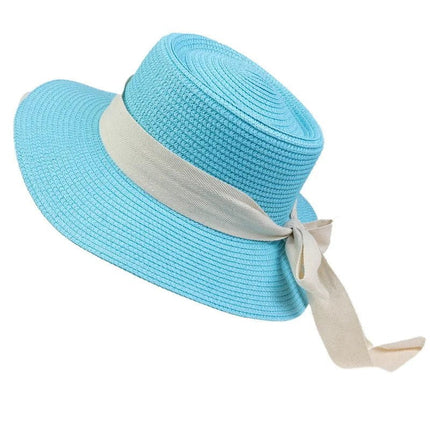 Chapeau de plage avec ruban - Bleu clair - M (56 - 58cm) | La boutique du chapeau