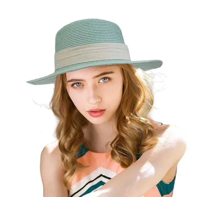 Chapeau de plage avec ruban - Turquoise - M (56 - 58cm) | La boutique du chapeau