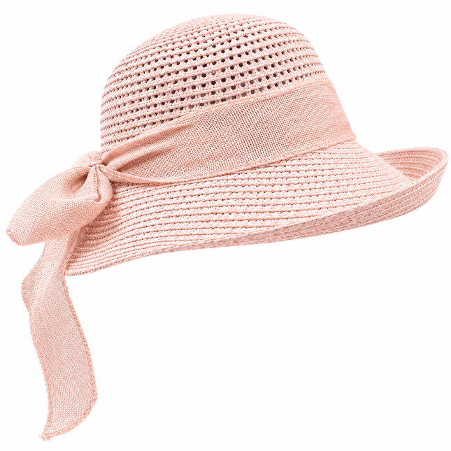 Chapeau paille femme bord relevé ruban et nœud, protection solaire été
