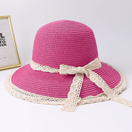 Chapeau de plage en paille - Rose/rouge - M (56 - 58cm) | La boutique du chapeau