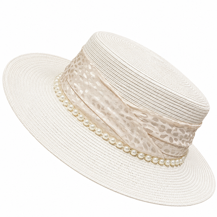 Chapeau de plage en paille large ruban - Blanc - M (56 - 58cm) | La boutique du chapeau