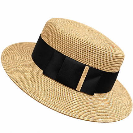 Chapeau de plage en paille large ruban - Beige/noir - M (56 - 58cm) | La boutique du chapeau