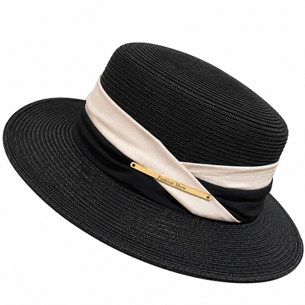 Chapeau de plage en paille large ruban - Noir - M (56 - 58cm) | La boutique du chapeau