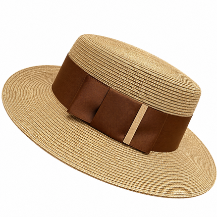 Chapeau de plage en paille large ruban - Beige/marron - M (56 - 58cm) | La boutique du chapeau