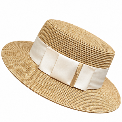 Chapeau de plage en paille large ruban - Beige/blanc - M (56 - 58cm) | La boutique du chapeau