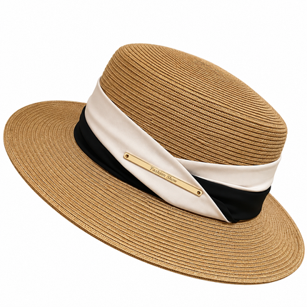 Chapeau de plage en paille large ruban - Noir/beige - M (56 - 58cm) | La boutique du chapeau