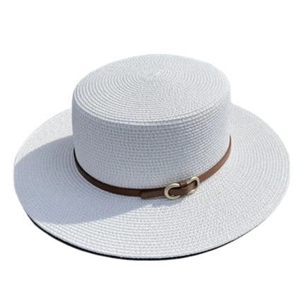 Chapeau de plage en paille simple - Blanc - M (56 - 58cm) | La boutique du chapeau