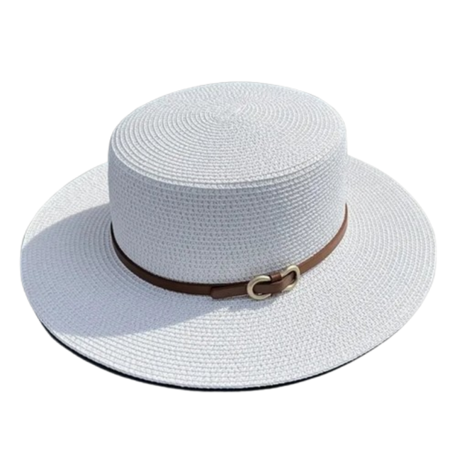 Chapeau de plage en paille simple - Blanc - M (56 - 58cm) | La boutique du chapeau