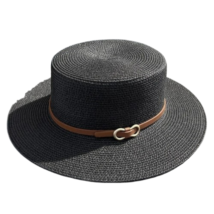Chapeau de plage en paille simple - Noir - M (56 - 58cm) | La boutique du chapeau