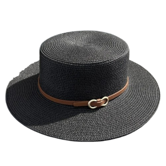 Chapeau de plage en paille simple - Noir - M (56 - 58cm) | La boutique du chapeau
