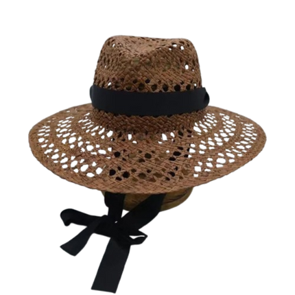 Chapeau de raphia tissé à la main - Kaki/noir - M (56 - 58cm) | La boutique du chapeau