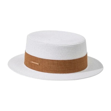 Chapeau de soleil de plage - Blanc/marron - M (56 - 58cm) | La boutique du chapeau
