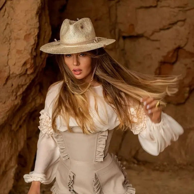 Chapeau de soleil d'été en raphia - Beige clair - M (56 - 58cm) | La boutique du chapeau