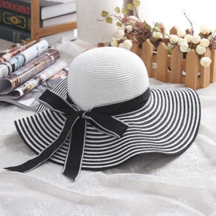 Chapeau de soleil en paille à rayures - Noir - M (56 - 58cm) | La boutique du chapeau