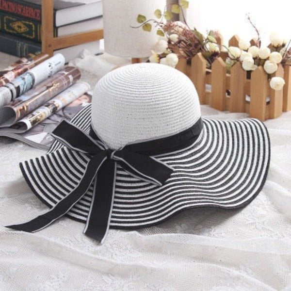 Chapeau de soleil en paille à rayures - Noir - M (56 - 58cm) | La boutique du chapeau