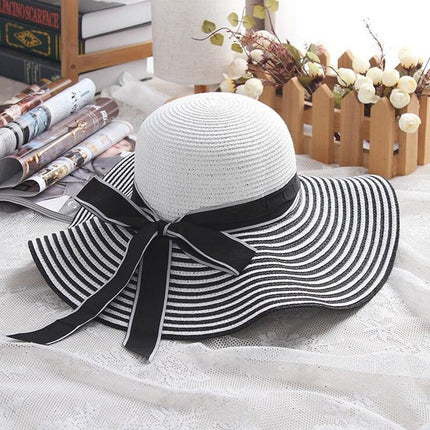 Chapeau de soleil en paille à rayures - Bleu - M (56 - 58cm) | La boutique du chapeau