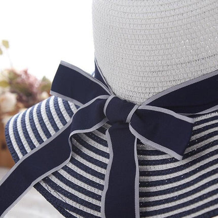 Chapeau de soleil en paille à rayures - Bleu - M (56 - 58cm) | La boutique du chapeau