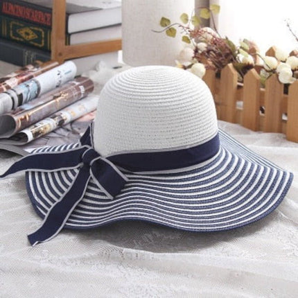 Chapeau de soleil en paille à rayures - Bleu - M (56 - 58cm) | La boutique du chapeau
