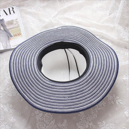 Chapeau de soleil en paille à rayures - Bleu - M (56 - 58cm) | La boutique du chapeau