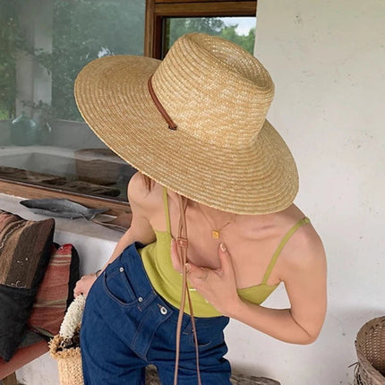 Chapeau de soleil en paille avec sangle - Kaki - M (56 - 58cm) | La boutique du chapeau