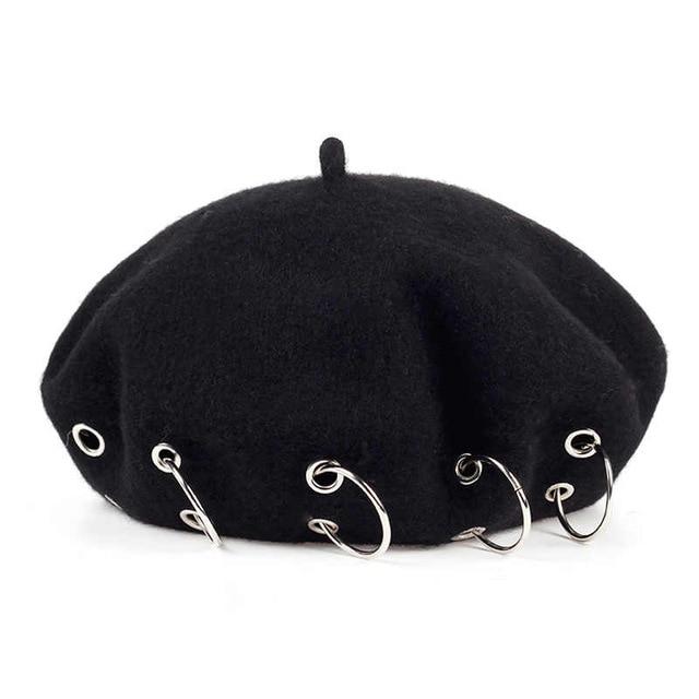 chapeau d'hiver bérets rock style , béret en laine - Noir - M (56 - 58cm) | La boutique du chapeau