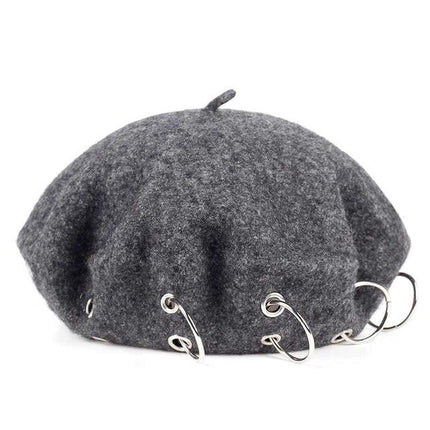 chapeau d'hiver bérets rock style , béret en laine - Gris 2 - M (56 - 58cm) | La boutique du chapeau
