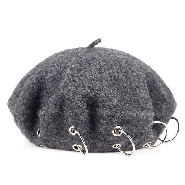 chapeau d'hiver bérets rock style , béret en laine - Gris 2 - M (56 - 58cm) | La boutique du chapeau