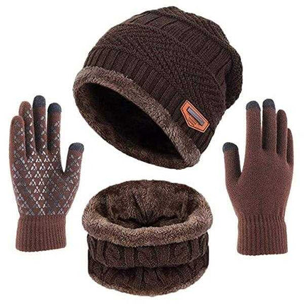 Chapeau écharpe gants unisexe - Marron 3 pièces - Adulte | La boutique du chapeau