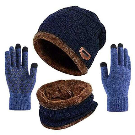 Chapeau écharpe gants unisexe - Bleu marine 3 pièces - Adulte | La boutique du chapeau