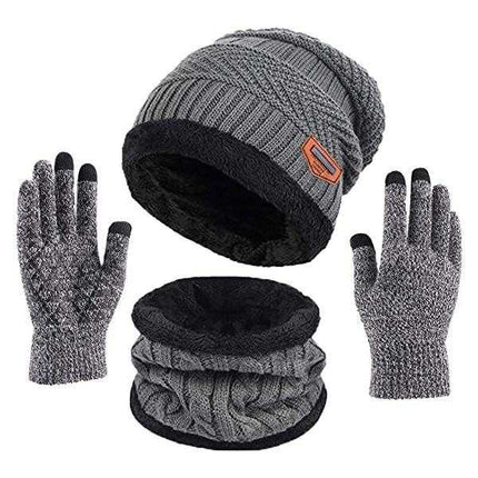 Chapeau écharpe gants unisexe - Gris 3 pièces - Adulte | La boutique du chapeau