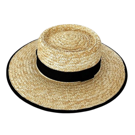 Chapeau en paille à large bord - Rond noir - M (56 - 58cm) | La boutique du chapeau