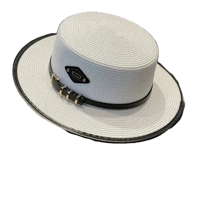 Chapeau en paille avec ceinture cuir - Blanc - M (56 - 58cm) | La boutique du chapeau