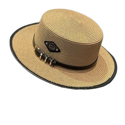 Chapeau en paille avec ceinture cuir - Kaki - M (56 - 58cm) | La boutique du chapeau