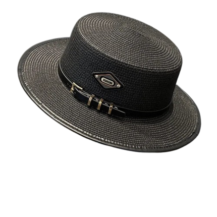 Chapeau en paille avec ceinture cuir - Noir - M (56 - 58cm) | La boutique du chapeau
