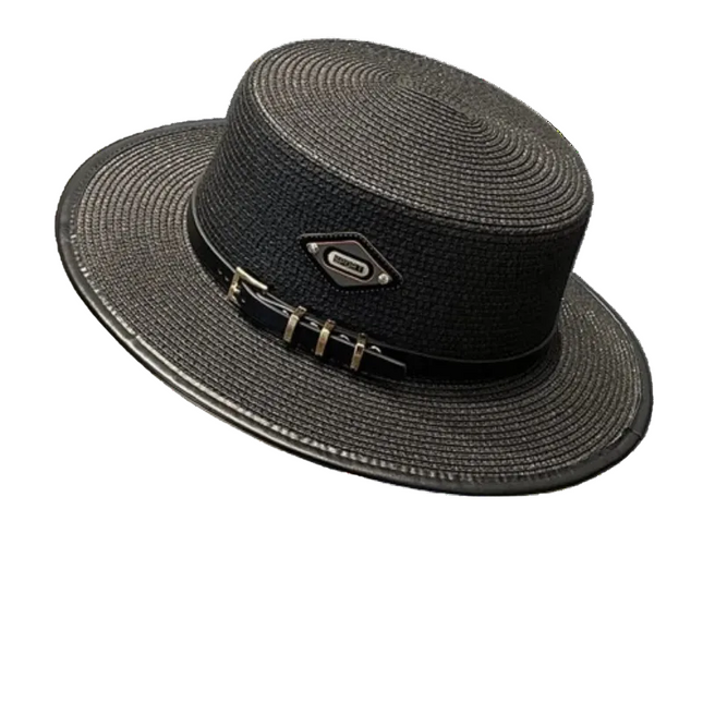 Chapeau en paille avec ceinture cuir - Noir - M (56 - 58cm) | La boutique du chapeau